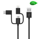 Cable USB Cable USB Foxsun AM001032 Multi USB Charging Cable,6.6 FT/2M 3 in 1 Multiple USB Charger Cable with 8Pin Lightning /USB Type C/Micro USB Con