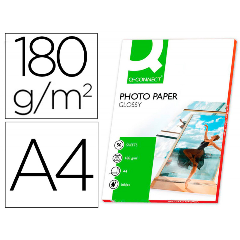 Papier Photo Brillant Q-Connect A4 180G 50 feuilles