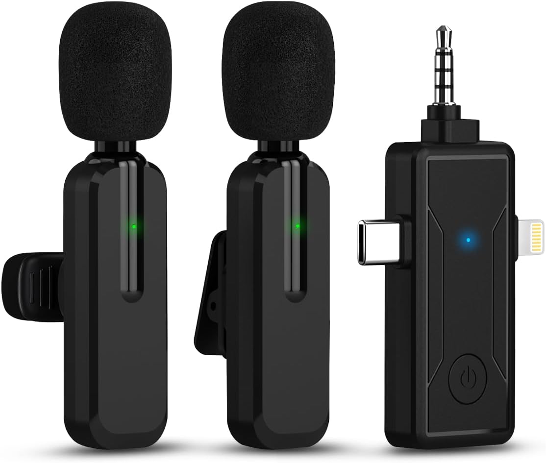 Microcravate Wireless double, universel, lightning, USB-C and 3.5mm plug, IOS, Android, Plug and Play No App or Bluetooth, Noise Cancellation