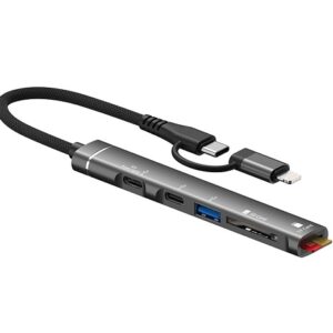 Adaptateur Cable USB C+Lightning 5in1 Multiport USB+USBC+TF Card