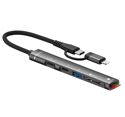 Adaptateur Cable USB C+Lightning 5in1 Multiport USB+USBC+TF Card