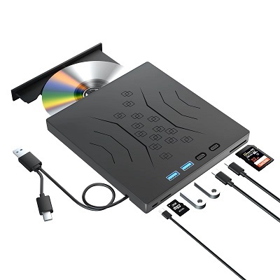 Graveur DVD 7 in 1 External DVD CD/DVD USB 3.0 & Type-C + HUB USB Windows 10/11 XP Mac Linux