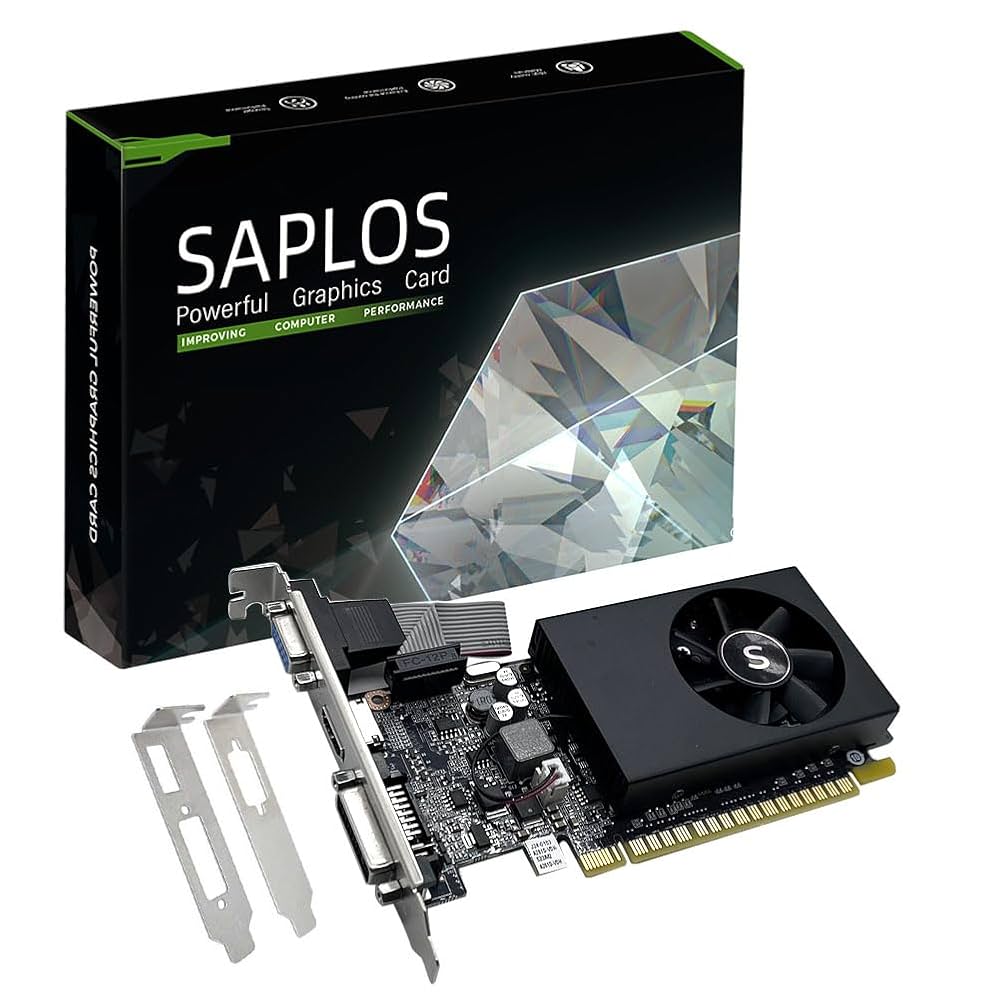 Carte Vidéo SAPLOS Geforce GT 705 Video Card 2GB GDDR5 128-bit, Graphics Card for PC,HDMI DVI VGA, Low Profi le, GPU, PCI Express x16, DirectX 11